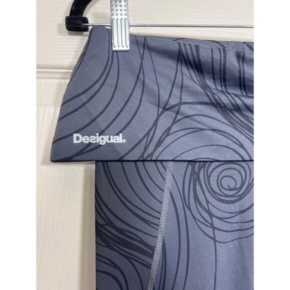 Desigual Celana Ketat Active Legging Fold Over Swirl Gray Womens Medium Designer - Picture 3 of 11